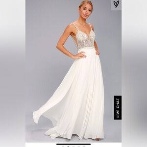 Lulu's White and Silver Lace Wedding Dress